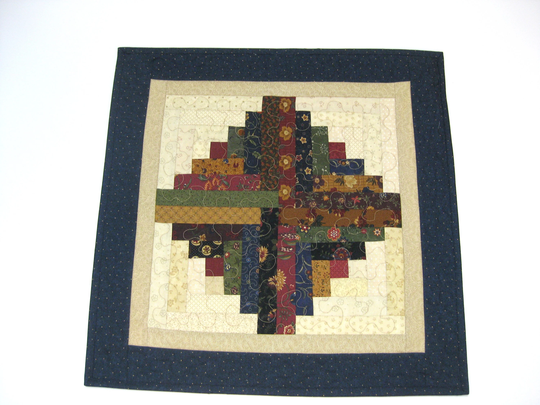 Scrappy Log Cabin Quilted Table Mat, Topper, Country Runner