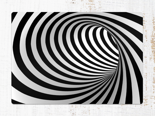Optical Illusion Chair Mat, Black Protective White Splat Spiral Vinyl Floor Office Decor, Decorative Comfort Mat