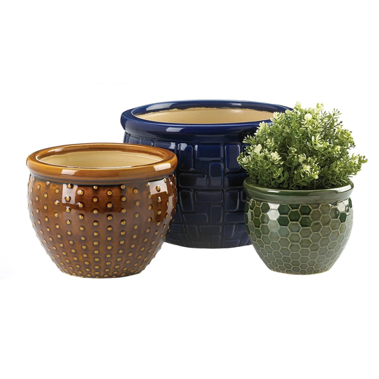 Dayton Patternized Tri-Color Ceramic Plant Holders - Set of 3