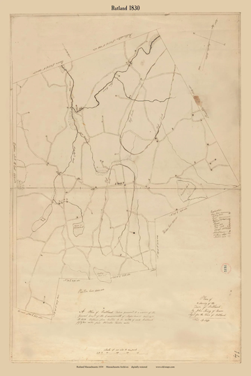 Rutland 1830 Town Plan - Old Roads Reprint Restored Massachusetts Archives Ma