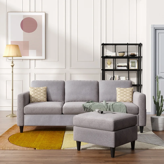 Reversible Sectional Sofa with Side Pocket,L-Shape 3-Seater Couch