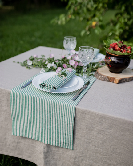 Striped Linen Cotton Table Runner, Runner Wedding, Cloth, Green Runners, Flax Topper, Stripe