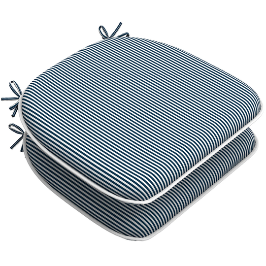 Indoor/Outdoor Chair Cushions Seat Cushion With Ties, Patio Pads 16" X 17"For Furniture Garden Home Kitchen Decoration Stripe Navy