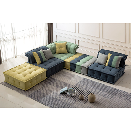 Green & Yellow Modular Sectional Sofa Velvet Couch Large Space