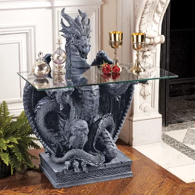 The Subservient Dragon Glass Topped Sculptural Console Table