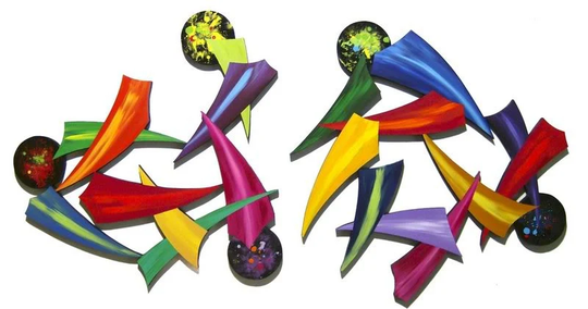 Vibrant Color Spikes Wall Hangings, Abstract Wood Sculpture, Colorful Wood Wall Decor 48x24 To 48x36 By Alisa