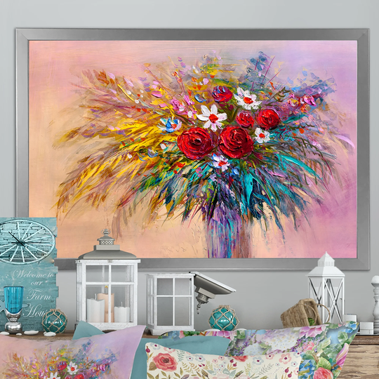 Designart 'Still Life Color Full Summer Bouquet II' Traditional Framed Wall Art
