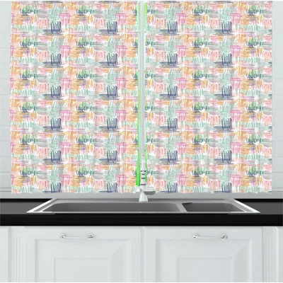Random Pencil Scribbles in Different Shades on Plain Background Strokes Kitchen Curtain