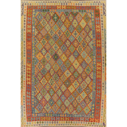 Reversible Multi-Color Kilim Area Rug Flat-weave Wool Carpet - 10'2"x 12'8"