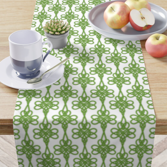 Table Runner Shamrock Clover Knot Design For Entertaining, St. Patrick's Day, Celtic Decor, Dining Tabletop Decor 16"x 90