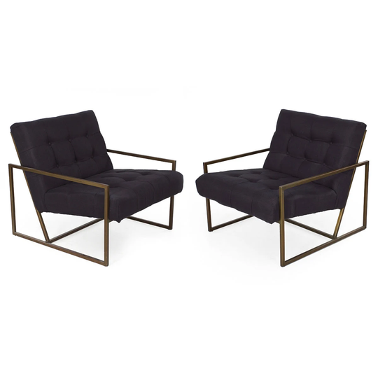 Regina Andrew Pair Of Mid Century Modern Style Tufted Steel Arm Chairs