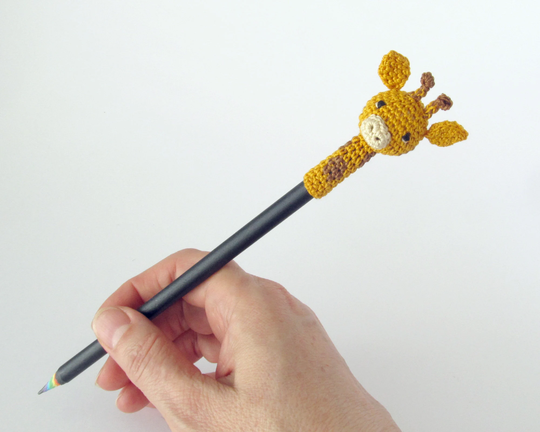 Giraffe Pencil, Cute Crochet Animal Cap With Funny Rainbow Pencil, Handmade Gift For Lovers