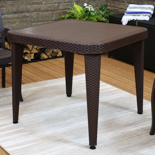 Sunnydaze All-Weather Square Table with Faux Wood Grain Top - Wenge