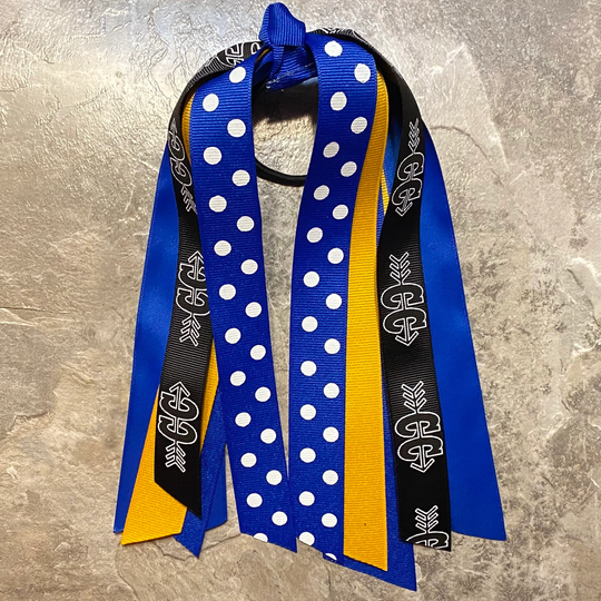 Choose Your Sport & Colors - Royal Blue Yellow-Gold Cross Country Bow, Hair Streamer, Ponytail Ribbon, Tie, Volleyball, Softball
