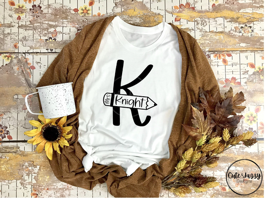 Teacher Name Pencil Personalized Custom Monogram Bella Canvas 3001 Unisex Short Sleeve Tshirt Clothing Apparel Gift Appreciation Idea