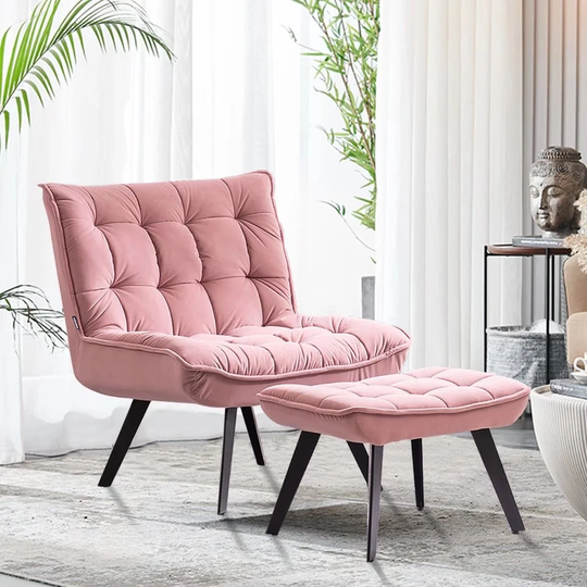 Velvet Accent Chair with Ottoman.Single Sofa