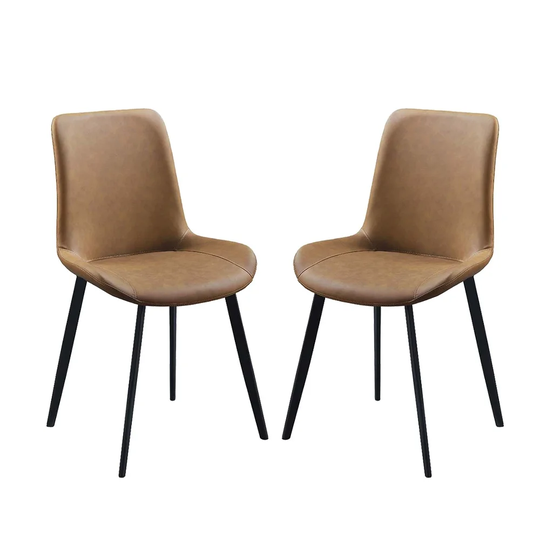 Set of 2 PU Upholstered Side Chair with Metal Legs in Brown Finish