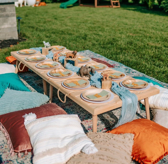 Wood Table(28x60Inc H13 Boho Table, Wooden Low Foldable Table, Low Picnic Table, Large Garden Table