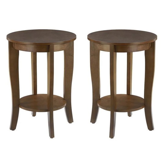 Round End Table in Espresso Wood Finish - Set of 2 - 54 x 84