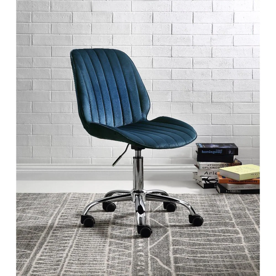 Armless Office Chair with Twilight Blue Velvet