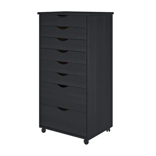 Adeptus Solid Wood 6 plus 2 Drawer Wide Roll Cart - Black