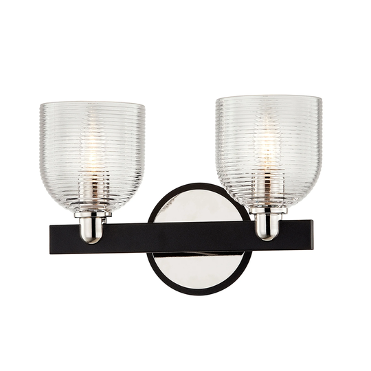 Munich Carbide Black and Nickel Vanity Light w/ Ribbed Glass Shades