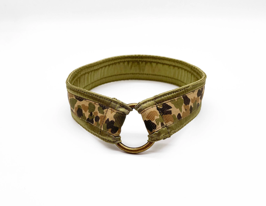 Silky Satin-Lined House Collar - Tag Holder Woodland Camo Flat Dog Multiple Sizes Available