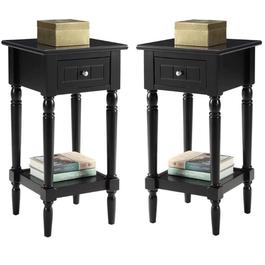 French Country Square End Table in Black Wood Finish - Set of 2 - 54 x 84