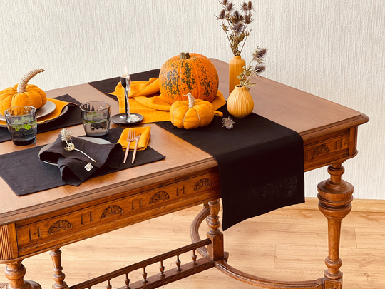 Halloween Decor, Black Table Runner, Linen 27 Colors Soft Linen Runner Mitered Corners