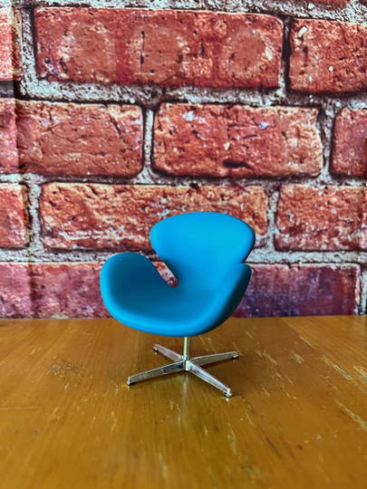 Miniature 112 Scale Chair Design Interior Collection Blue Mini Armchair, Mid Century Modern Arne Jacobsen Swan 1960S