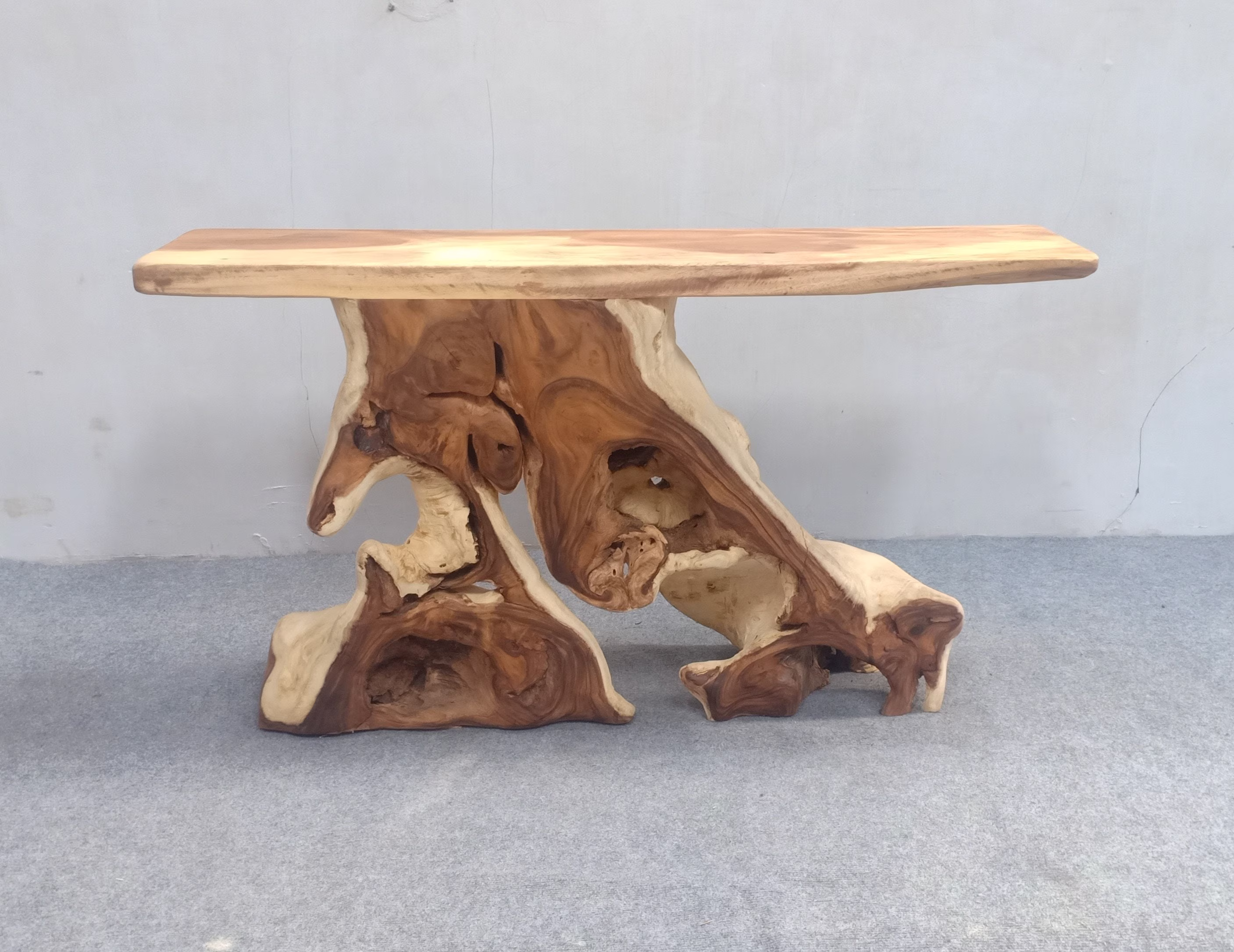 Golden Acacia Console Table - Live Edge Living Room Furniture Tree Root Tv