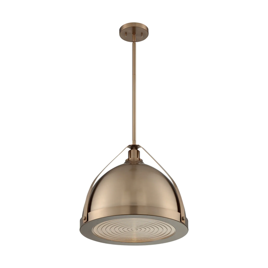 Barbett 1-Light Large Pendant Fixture - Burnished Brass Finish with Fresnel Glass - Burnished Brass - Burnished Brass