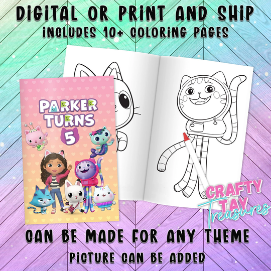 Gabby Dollhouse Coloring Book, Birthday, Kids Party Favor, Dollhouse Party, Custom Book, Personalized