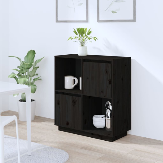 vidaXL Sideboard Black 29.1"x13.8"x31.5" Solid Wood Pine