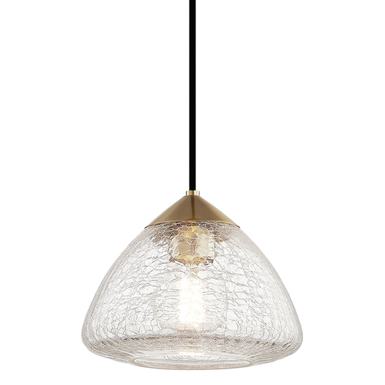 Mitzi by Hudson Valley Maya 1-light Aged Brass Small Pendant, Clear Crackle Glass