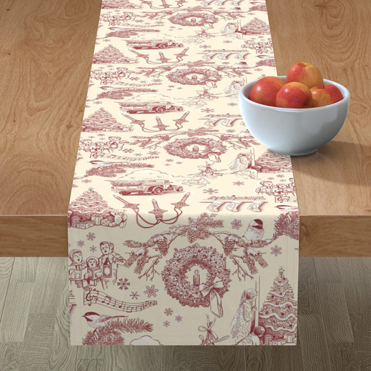 Holiday Toile Table Runner - Traditions By Vinpauld Red On Cream Christmas Tree Vintage Cotton Sateen Spoonflower