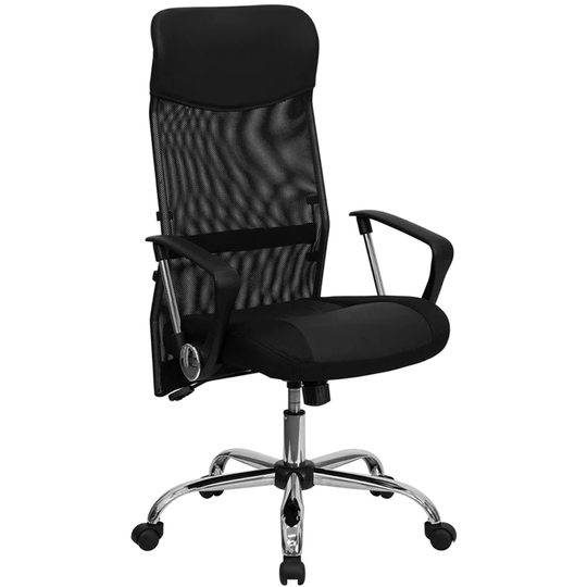 Offex High Back Black Split Leather Chair with Mesh Back