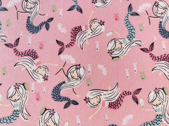 Mermaid in The Sea Pink Blue Quilting Cotton Fabric By 1/4 Or 1/2 Yard, Fat Quarter Fabric, Fish Seashell