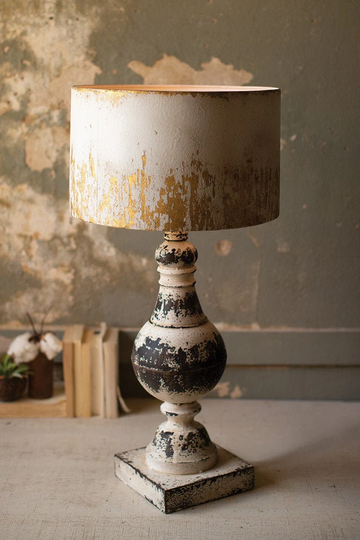 Distressed Metal Table Top Lamp With Shade