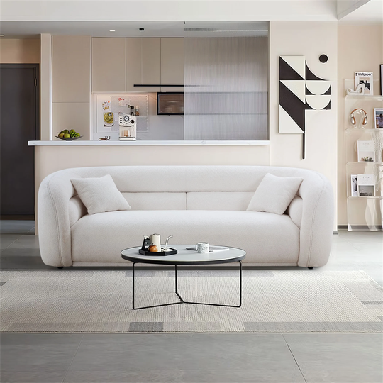 Curved Boucle Fabric Sofa Couch