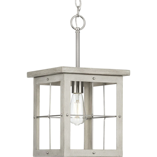 Hedgerow Collection 1-Light Grey Washed Oak Farmhouse Mini-Pendant Hanging Light - 10.375 in x 10.375 in x 19.375 in