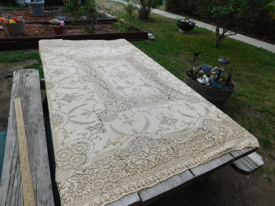 Vtg Crocheted Or Lace Table Cloth Beige Off White Color, Fancy Cloth, Décor, Gift, Home Memories, Daysgonebytreasures