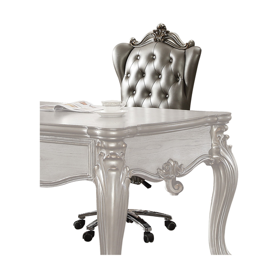 Office Chair with Leatherette Seat and Crowned Back, Silver