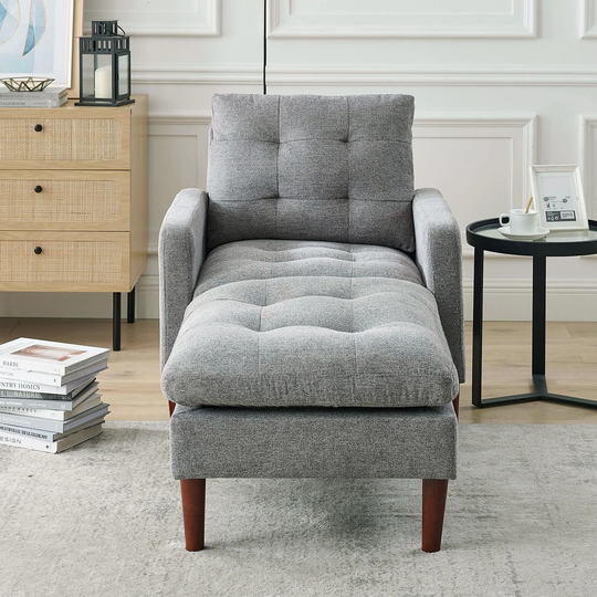 Chair & Ottoman Sets,Modern Fabric Single Sofa Chair, Comfortable Armchair with Solid Wood Legs, Tufted Chair