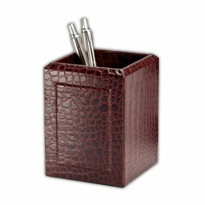 2000 Series Crocodile Embossed Leather Pencil Cup in Brown