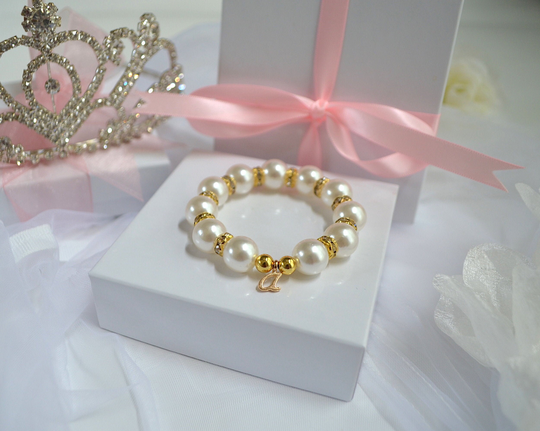 Kids Gold Rhinestone Bracelet, Pearl Bracelet Kids, Girls Personalized Toddler, Princess