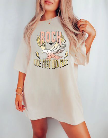 Rock Live Fast & Free, Comfort Colors Shirt, Smile Retro Crew Neck, Super Comfy, Short Sleeve Oversized