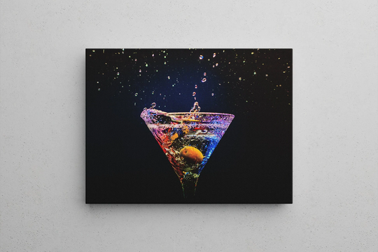 Colorful Cocktail Glass Print | Abstract Texture Home Decor Design Ideas Party Club Entertainment Mixed Light Canvas Wall Art