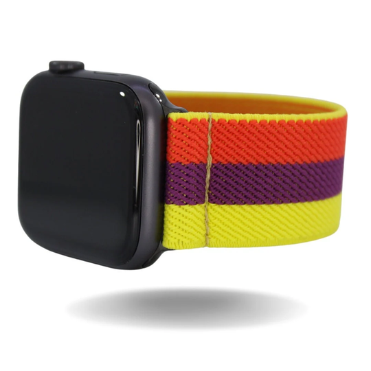 Elastic Watch Band For Apple - All Series | Models 1 8, Se, Ultra | Orange Purple Yellow Stripe Handmade Stretchy Comfy Strap