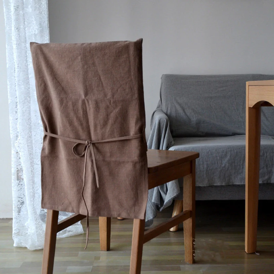 13 Color Natural Linen Chair Back Cover With Ties | Handmade Slipcover With Ruffles Dorm Chair Back Decoration